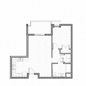 Floor plan for 1 bed, 1 bath, 689 sqft